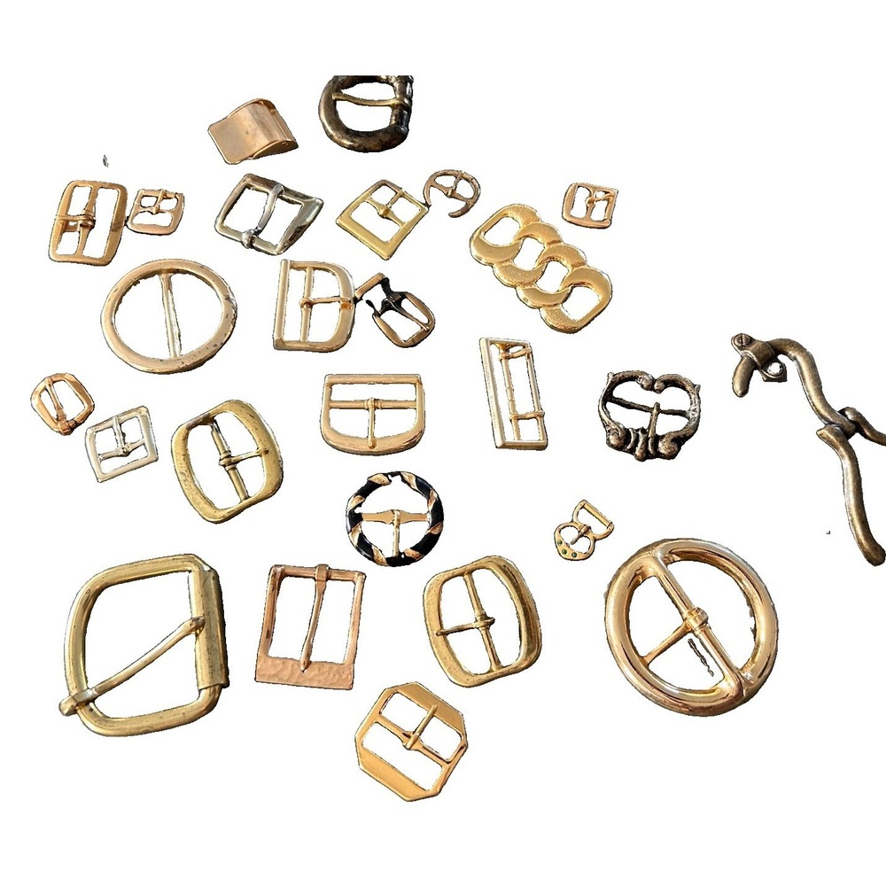 Lot of 26 Vintage Solid Brass Belt Buckles w Center Bars Rectangle or Rounded #1